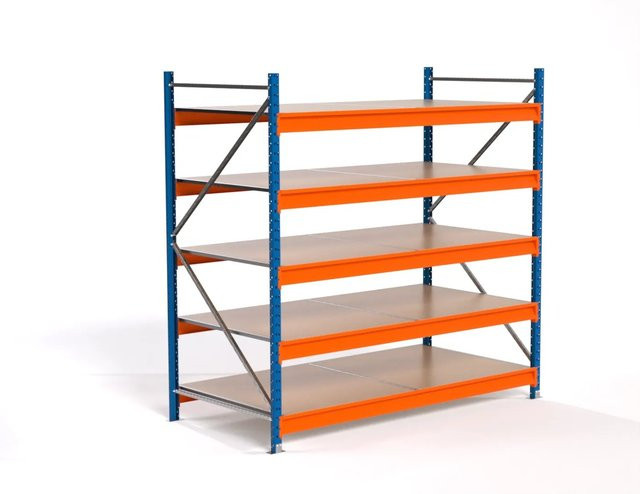 PROREGAL Industrie Weitspannregal MAXIMUS PRO Lagerregal mit 5 Spanplatten-Fachböden, Blau/Orange, H x B x T: 200 x 200 x 100 cm - Bild 1