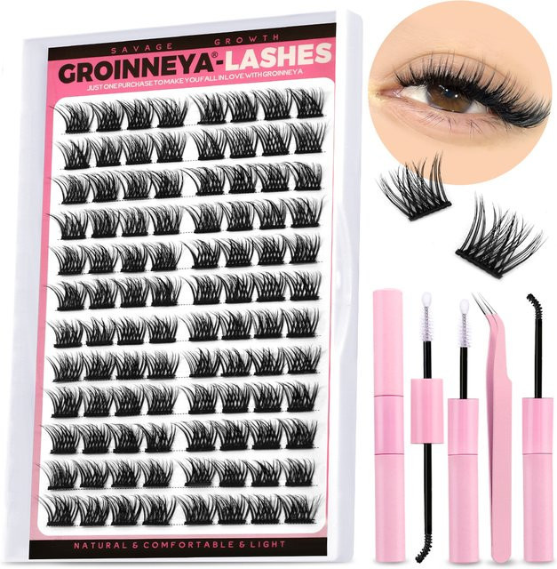 Groinneya Wimpern Cluster Kit DIY Wimpernverlängerung, Black, Matt - Bild 1
