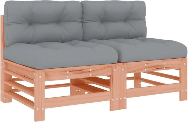 vidaXL Set aus 2 Mittelsofas mit Kissen aus Massivholz Douglasie in Braun und Grau, B/T/H: 187 x 63,5 x 63,5 cm - Bild 1