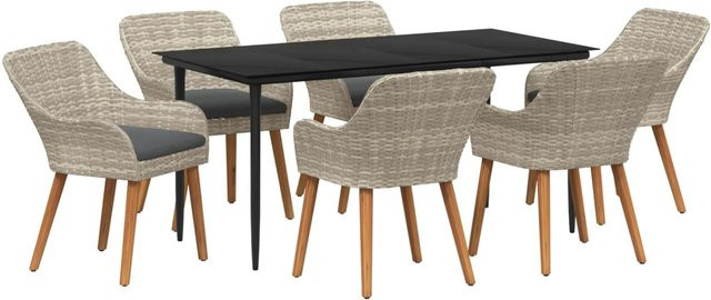 vidaXL Essgruppe 7-teilig aus Polyrattan in Hellgrau für Garten und Außenbereich - Bild 1