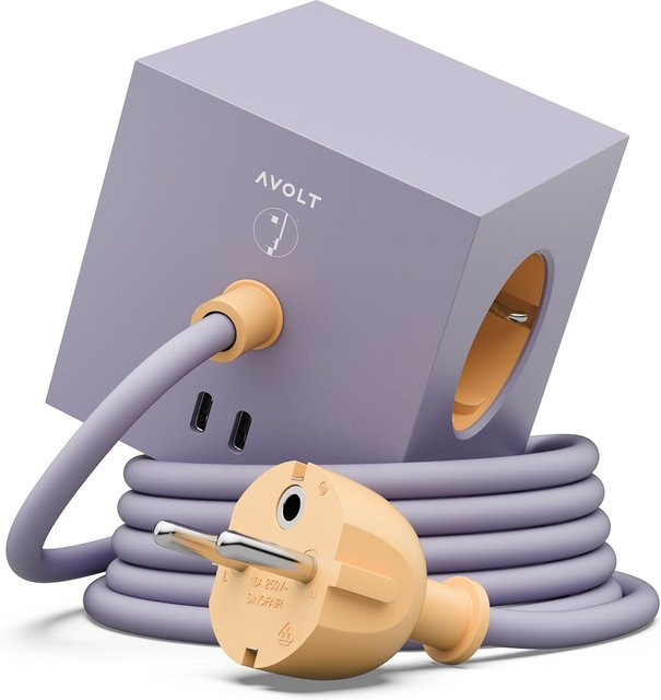 Avolt Mehrfachstecker Square Limited Edition Bauhaus-Archiv mit USB-C in Lavender Glow - Bild 1