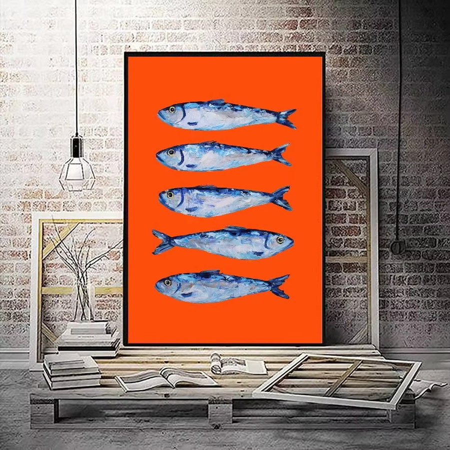 Potdemiel Leinwandposter mit maritimem Anime-Motiv von Sardinen, Hummern und Fischen in Mehrfarbig - Bild 3