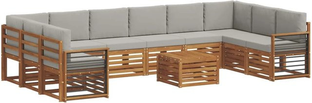 vidaXL Sofagarnitur 11-teilig in L-Form aus Massivholz Akazie mit Polstern in Hellgrau und Natur - Bild 1