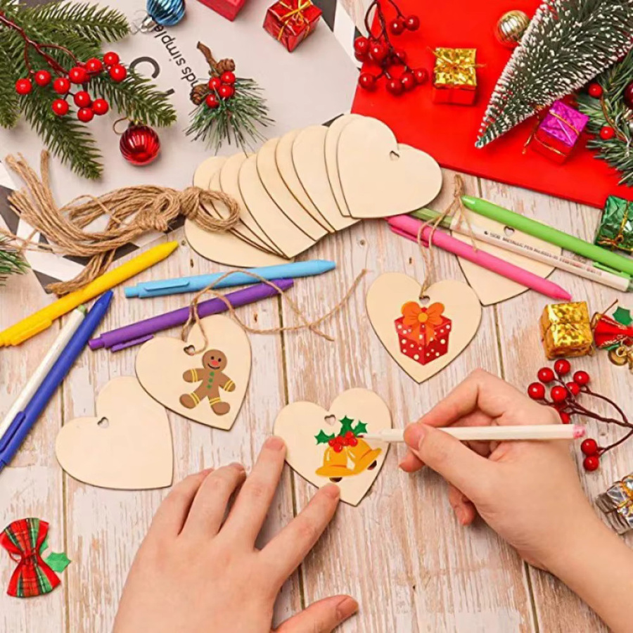 30 Stück Holzherzen als DIY Anhänger für Bastelarbeiten, Beige, Durchmesser: 8 cm und 10 cm - Bild 2