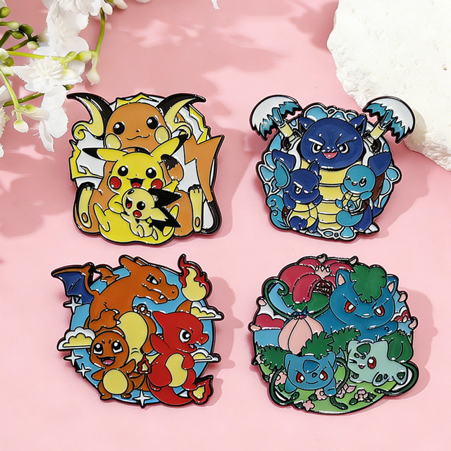 Bandai Pokémon Emaille-Pins Pikachu Bulbasaur Charizard Blastoise, 4-teiliges Set - Bild 1