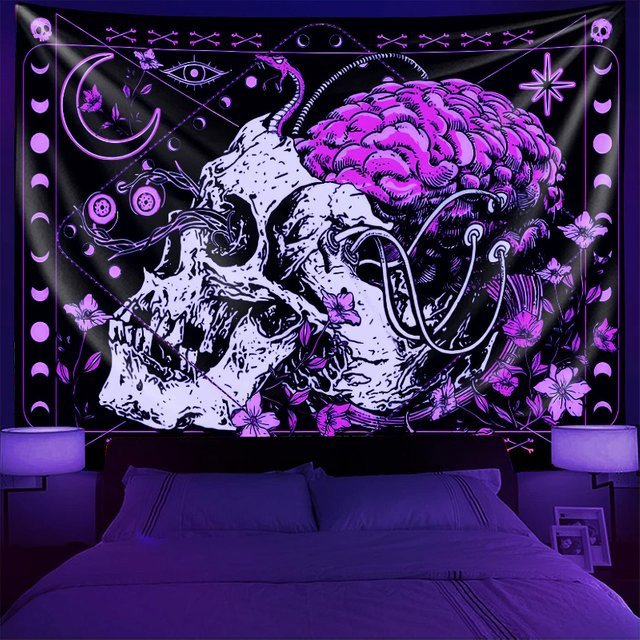 VIKAMA Gothic Wandteppich mit Skull und Gehirn Motiv für Schlafzimmer und Wohnzimmer, Breite: 75 cm, Höhe: 58 cm - Bild 1