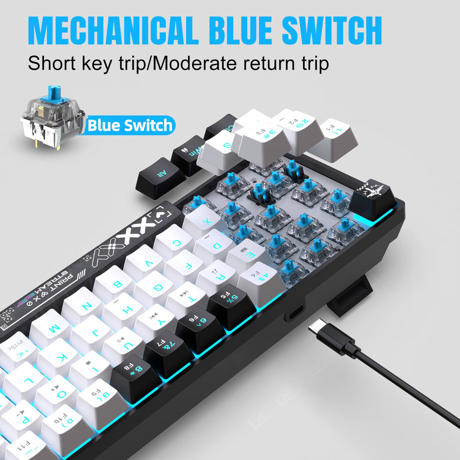 HXSJ Mechanische Gaming-Tastatur mit blauen Schaltern, 68 Tasten, Weiß - Bild 3