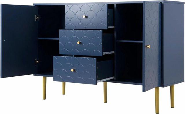 okwish Sideboard mit Türen und Schubladen in Marineblau, B/T/H: 120 x 40 x 83 cm - Bild 1