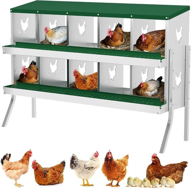 Garvee Metall-Hühnernestkasten mit 10 Fächern, Grün, B/T/H: 133,5 x 52 x 89,5 cm - Bild 1