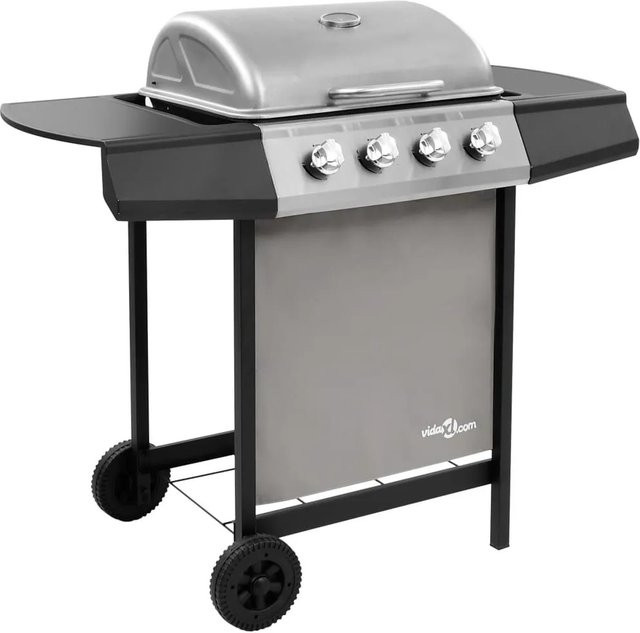 vidaXL Gasgrill mit 4 Flammen in Schwarz und Silber mit Thermometer und Piezozündung - Bild 1