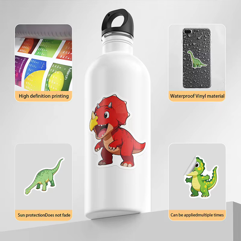100-teiliges Dinosaurier-Aufkleber-Set aus wasserfestem Vinyl in Multicolour für Scrapbooking, Skateboards und Laptops - Bild 2