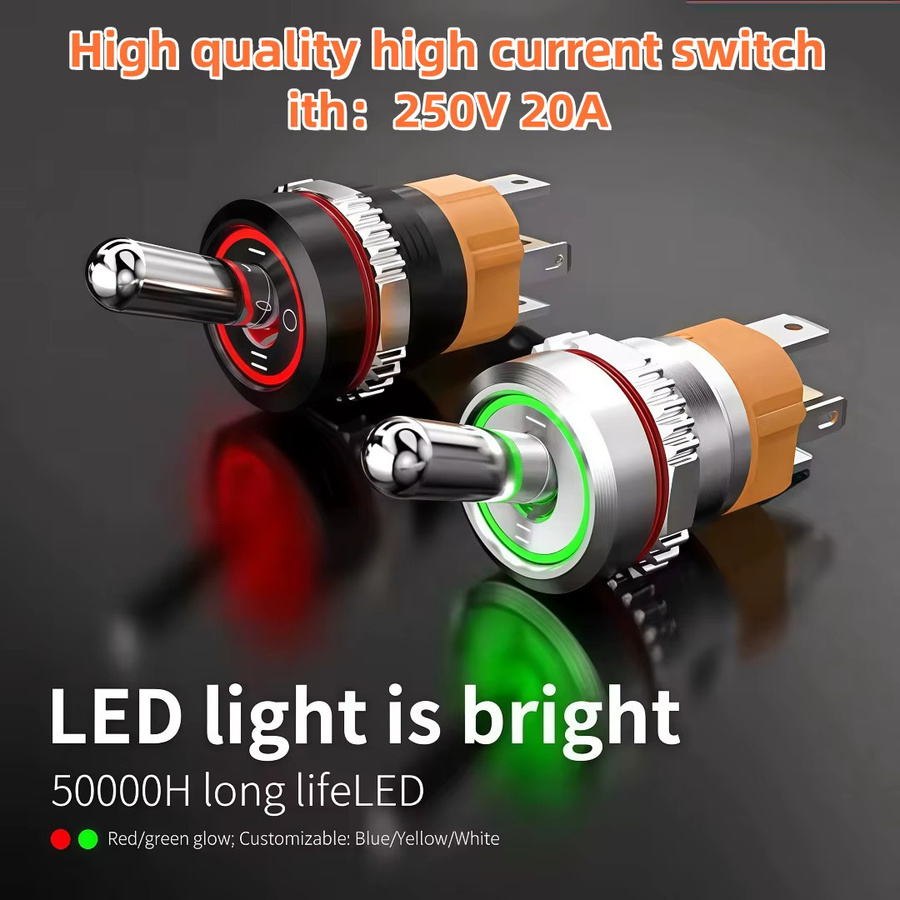 LANBOO 12V Hochstrom 3-Wege Kippschalter mit LED, wasserdichter runder Bootsschalter, 16mm, 15A, Vintage-Design - Bild 1