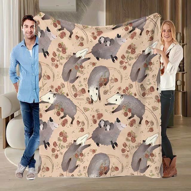 Gemütliche Opossum-Flanellfliecedecke aus Polyester in Beige - Bild 1