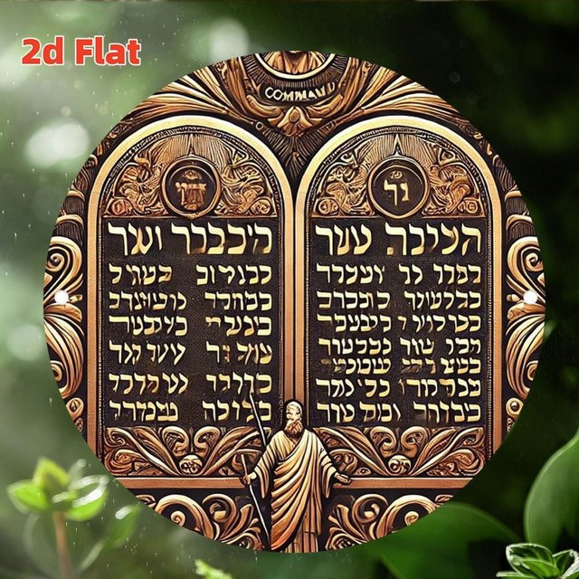 Steindesign Zehn Gebote Metallschild Runde Wanddekoration in Gold, Durchmesser: 20 cm - Bild 1
