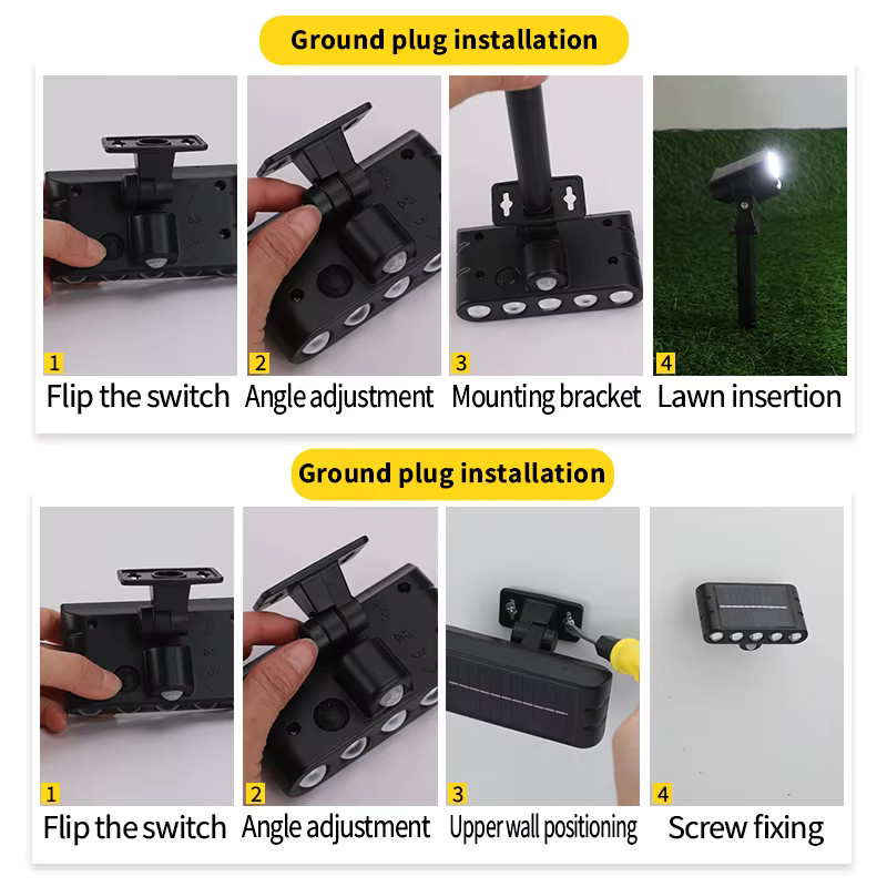 XIWANGFIRE 2-in-1 Solar-Wand- und Rasenleuchte in Schwarz mit 5 LED, IP65 wasserdicht, warmweißes Licht für Garten und Außenbereich - Bild 6