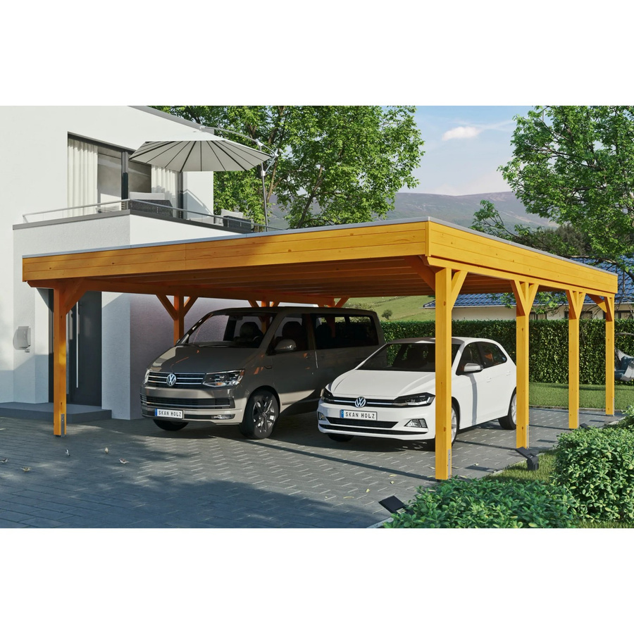 Skan Holz Carport Grunewald aus Fichte mit Aluminiumdach in Beige, B: 622 cm, T: 796 cm, H: 255 cm - Bild 2