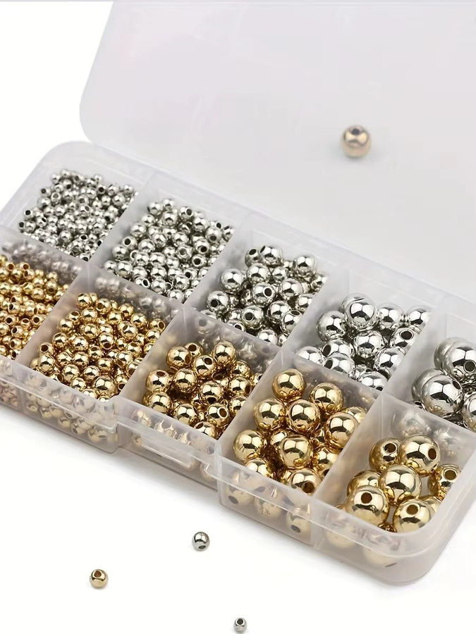 JHNBY Spacer Runde Lose Perlen DIY Set, Gold Silber Farbe - Bild 3