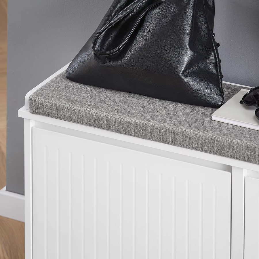 SoBuy Schuhbank FSR98-XL als Schuhkipper und Schuhschrank mit 2 Klappen und Sitzkissen in Weiß, B/T/H: 100 x 46 x 26 cm - Bild 4