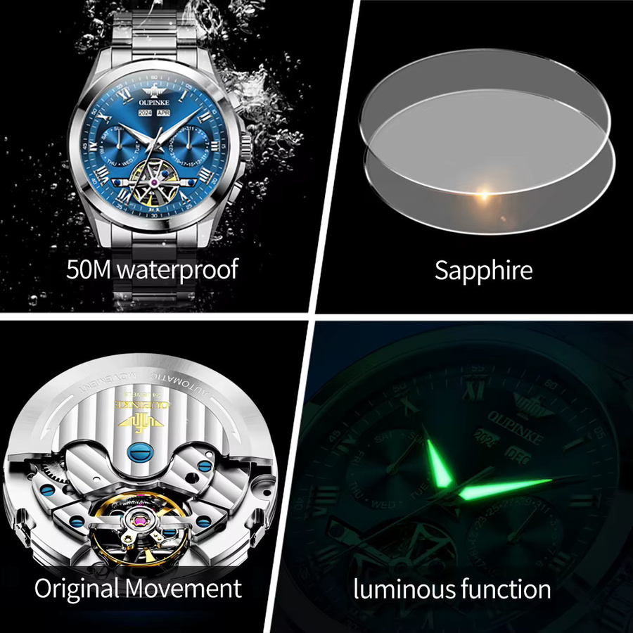 OUPINKE Herrenuhr, Automatik, Edelstahl, Schwarz, Rund - Bild 4