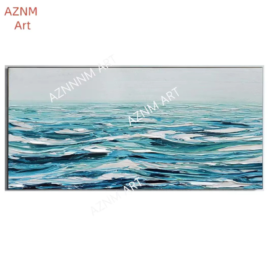 AZNM Leinwandmalerei Blau Ozean Abstrakte Wandkunst mit Naturmotiv - Bild 2