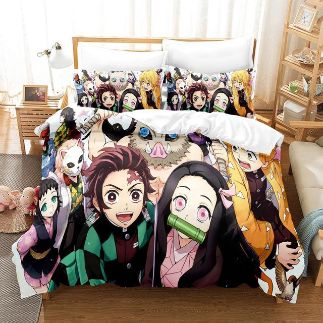 Binchi Fitness Nezuko Bettwäscheset Demon Slayer Anime Design, Farbe Schwarz/Mehrfarbig, B/H: 70 x 133 cm - Bild 1