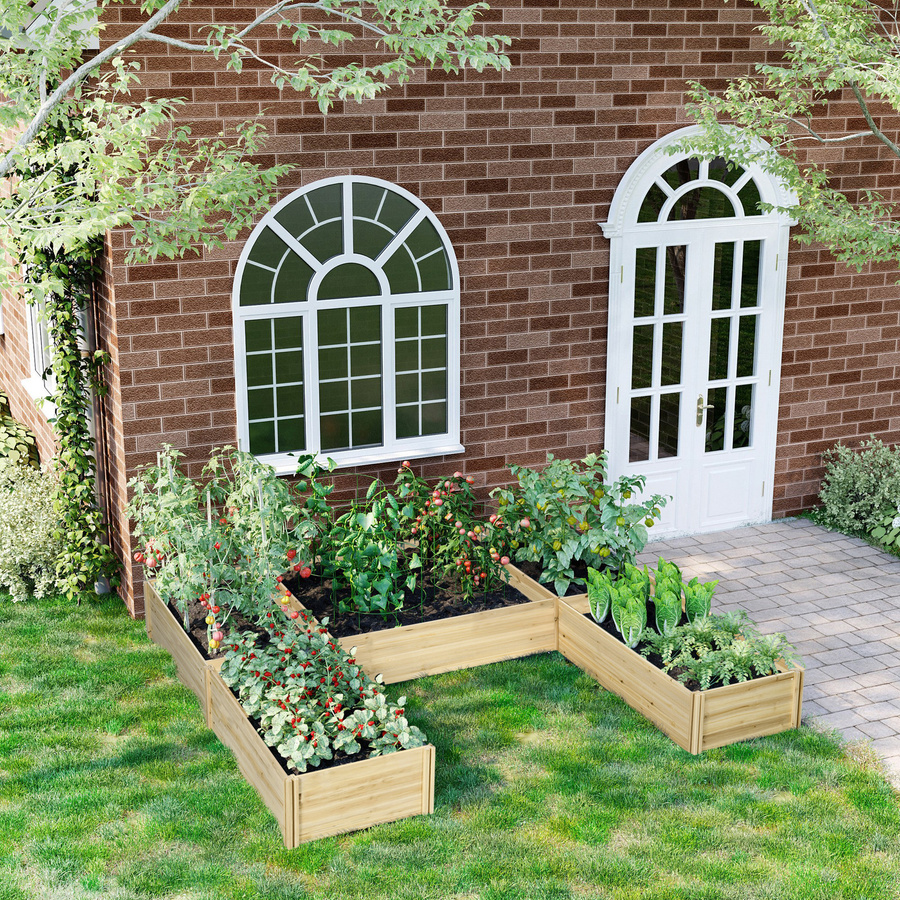 Outsunny Set aus 5 modularen Blumenbeeten aus vorimprägniertem Fichtenholz in Naturholz, B/T/H: 230 x 230 x 28 cm - Bild 2
