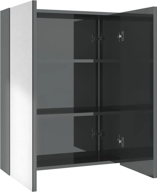 vidaXL Bad-Spiegelschrank in Glänzendes Grau mit Glastüren und Regalen, B/T/H: 60 x 15 x 75 cm - Bild 1