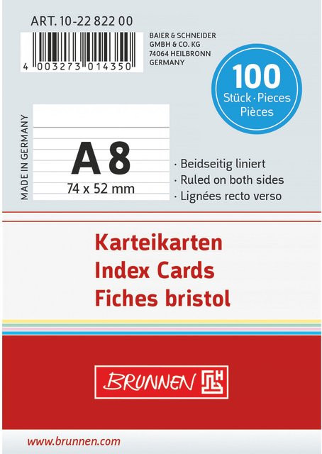 Brunnen Karteikarten Weiß A8 liniertes Papier - Bild 1