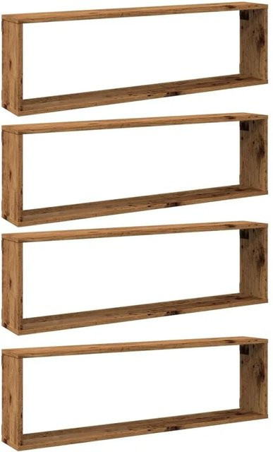 vidaXL Würfel-Wandregale 4er Set in Altholz-Optik Braun, B/T/H: 100 x 15 x 30 cm - Bild 1