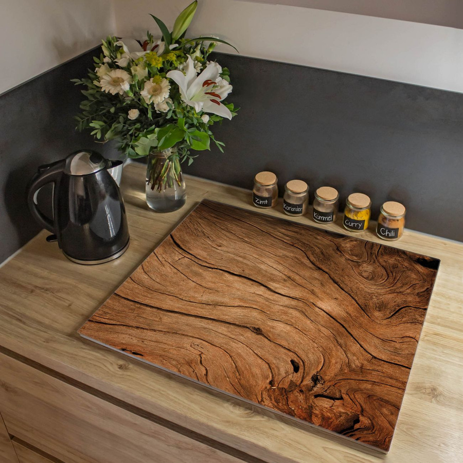 Banjado Herdabdeckplatte aus Glas mit Motiv Trockenes Holz, Farbe Braun, B: 60 cm, T: 52 cm - Bild 1