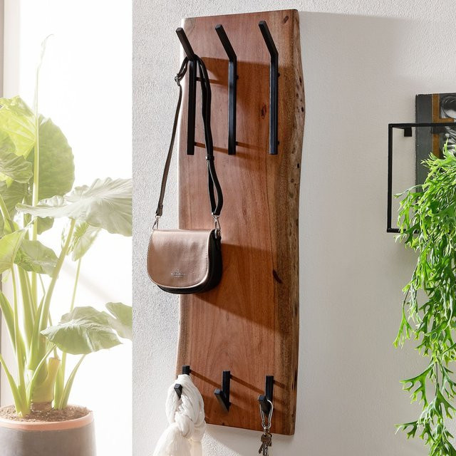 FineBuy Wandgarderobe aus Holz und Metall in Braun, Hakenleiste für den Flur, Breite: 100 cm, Höhe: 35,5 cm, Tiefe: 11 cm - Bild 1