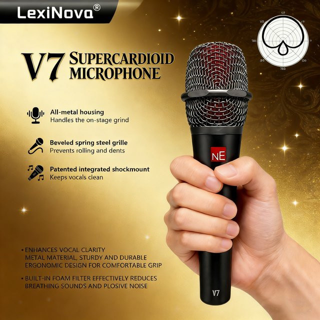 LexiNova V7 Professionelles Handmikrofon in Schwarz mit Supernierencharakteristik für Studioaufnahmen, Gesang und Live-Übertragungen - Bild 1