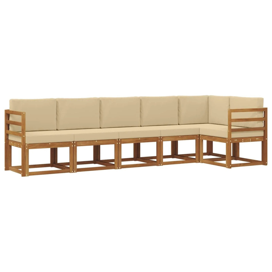 vidaXL Outdoor-Sofagarnitur L-Form aus massivem Akazienholz mit Kissen, Natur-Beige - Bild 2