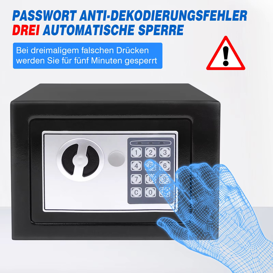 BRIEFNESS Feuerfester und einbruchsicherer Tresor aus verstärktem Stahl mit digitalem elektronischem Zahlenfeld und Sicherheitsschlüssel in Schwarz, 4,6 l oder 8,5 l für Heim und Büro zur Aufbewahrung von Schmuck und Bargeld - Bild 4