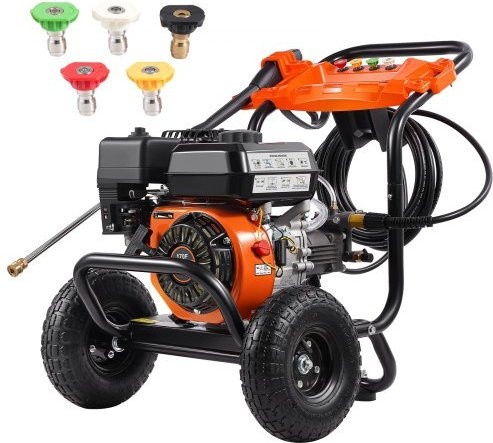VEVOR Benzin-Hochdruckreiniger mit Aluminiumpumpe in Orange, 3500 PSI und 10 L/min, inklusive 5-Düsen-Set, Hochdruckpistole und Verlängerungsstab - Bild 1