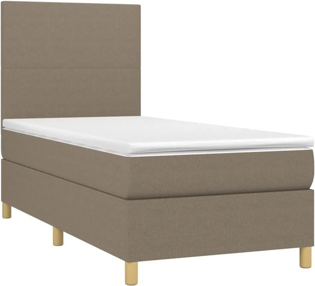 vidaXL Boxspringbett mit Matratze und LED in Beige, Hybrid-Bett mit USB-Ladeport und Taschenfederkern, B/T/H: 90 x 200 x 118 cm - Bild 1