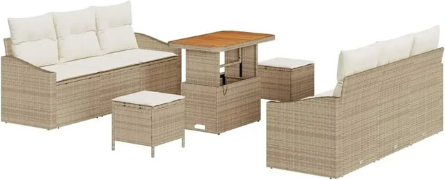 vidaXL 9-teiliges Garten-Sofa-Set aus Poly Rattan und Akazienholz in Beige-creme - Bild 1