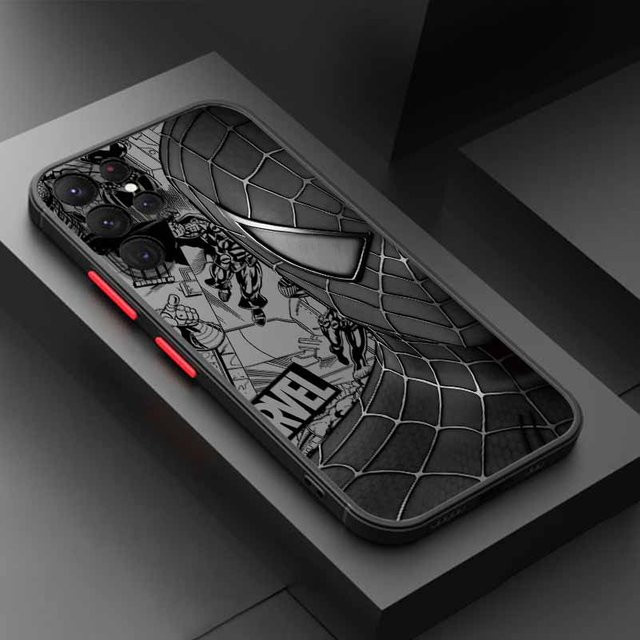 Matt durchscheinende Handyhülle Spider-Man und Iron Man für Samsung Galaxy S25 S24 S23 S22 S21 S20 S10 FE Ultra Plus Lite in Schwarz - Bild 1