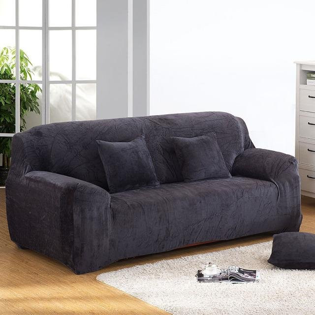 Weiche Plüsch-Sofahülle für 1-Sitzer, grau, dehnbarer Couch-Schonbezug aus Polyester und Baumwolle, Breite: 90-140 cm - Bild 1