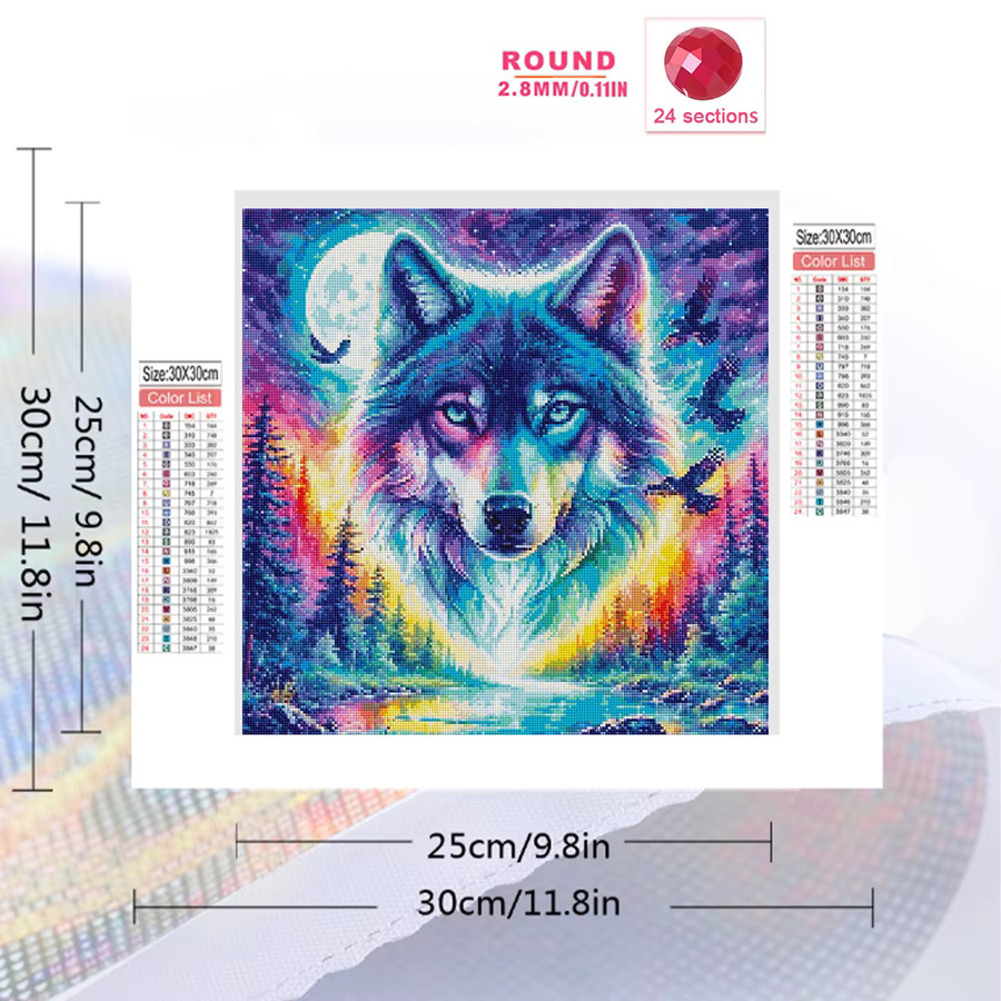 EverShine Diamant-Stickerei Wolf und Adler mit Mond und Baum als Vollquadrat-Mosaik-Gemälde in Mehrfarbig - Bild 2