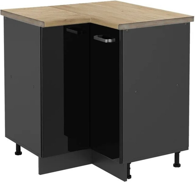 Vicco R-Line Eckunterschrank für die Küche in Schwarz Hochglanz und Anthrazit mit Eiche-Optik, B/T/H: 75,6 x 60,0 x 81,6 cm - Bild 1