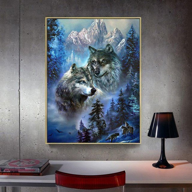 FIYO DIY Diamantmalerei Wolf Motiv in Blau, 5D Diamant Stickerei Set, Breite: 40 cm, Höhe: 50 cm - Bild 1