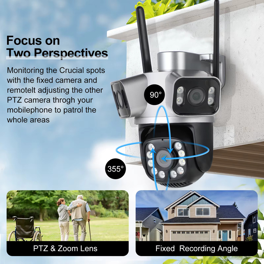 DDBROUGEN 6K 12MP PTZ Außenkamera mit 3 Objektiven, WiFi Sicherheitskamera mit AI Motion Tracking und Zoom via ICSEE App - Bild 4