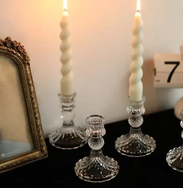 6-teiliges Lazzy house Kristall-Kerzenhalter Set aus Glas in Transparent und Grün für Tafelkerzen zur Tischdekoration bei Hochzeit oder Weihnachten - Bild 3