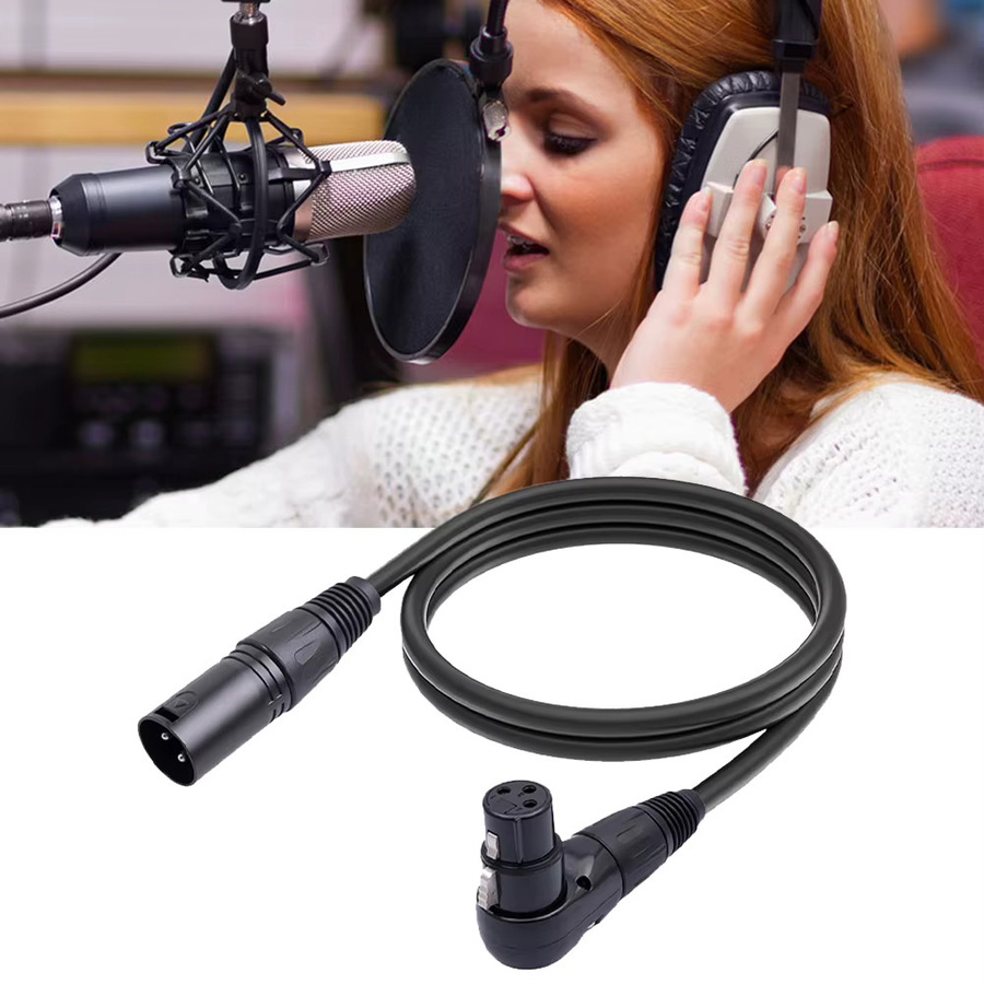 3-poliges XLR-Adapterkabel mit 90-Grad-Buchse auf geraden Stecker in Schwarz für Mikrofon und Lautsprecher - Bild 3