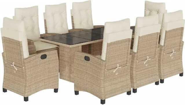 vidaXL 9-teilige Garten-Essgruppe aus Poly-Rattan mit Kissen in Beige-Creme - Bild 1