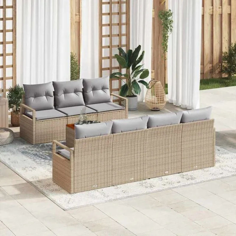 vidaxl Garten-Sofa-Set aus Poly-Rattan mit 8 Kissen in Beige - Bild 1