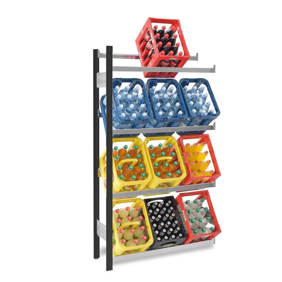 PROREGAL Getränkekistenregal Stecksystem T-Profil in Anthrazit/Verzinkt, H x B x T: 175 x 100 x 30 cm, 4 Ebenen mit 100 kg Fachlast für 12 Getränkekisten - Bild 2
