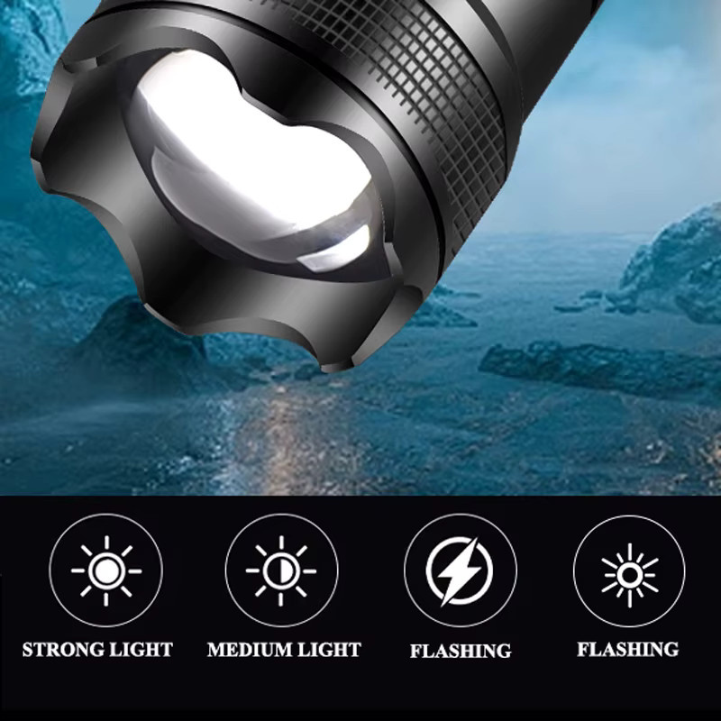 Heinast Handtaschenlampe in Schwarz, leistungsstarke wiederaufladbare Taschenlampe aus Metall mit Zoom für Outdoor-Abenteuer - Bild 4
