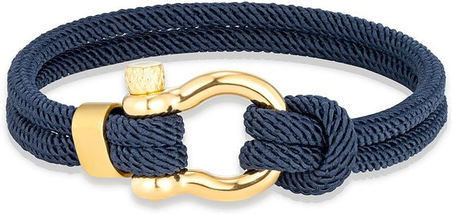 Armband, Edelstahl, marineblaues geflochtenes Seil, goldene Hufeisen-Schließe, 23 cm, Unisex - Bild 1